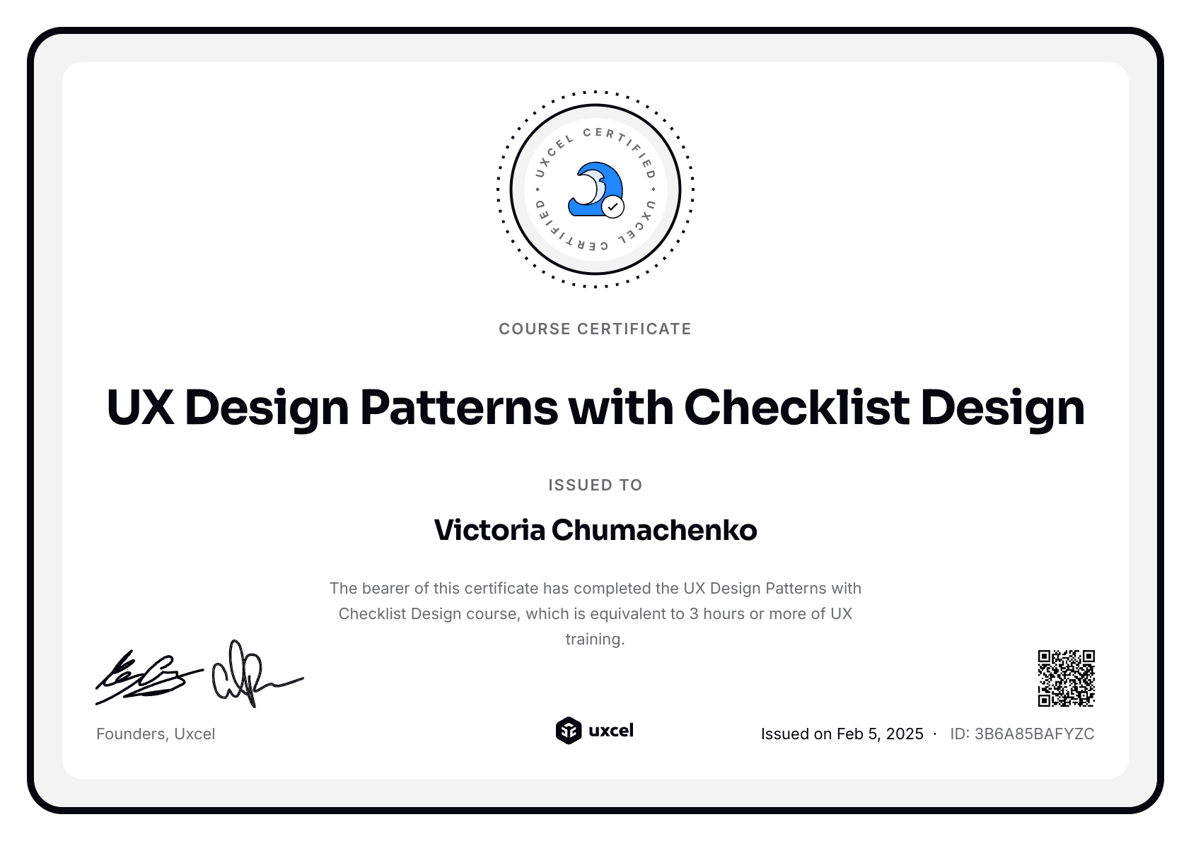 Victoria Chumachenko's certificate